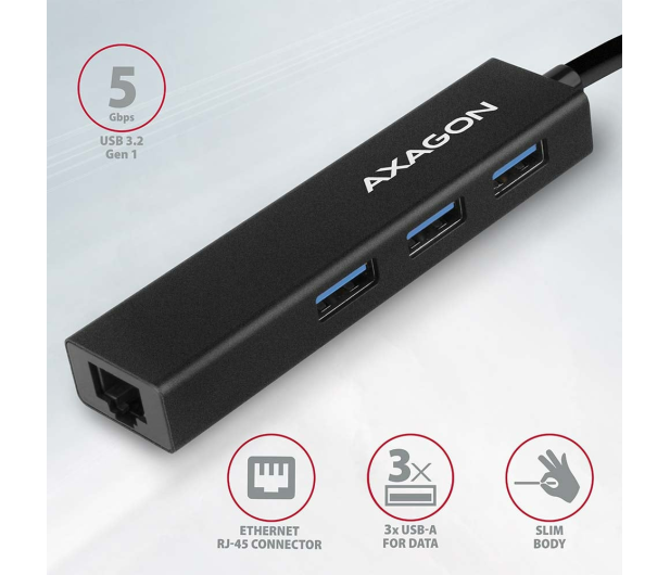 Axagon HMA-GL3A SuperSpeed USB-A hub + gigabit LAN - 1485449 - zdjęcie 2